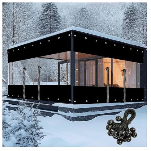 Cortina de vinilo transparente para exteriores con cremallera y ojales, paneles laterales impermeables para pérgola, para cenadores, balcones, jardines y garajes, lona para exteriores resistente a