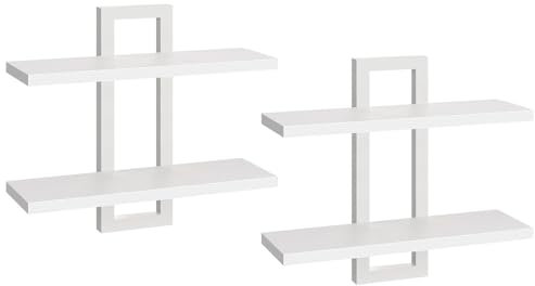 HOOBRO Schwebende Wandregale, 2-stufige Wandboard, Schweberegal 2er-Set, hängende Badezimmerregale, 38 cm Wandregale, für Wohnzimmer, Schlafzimmer, Küche, Weiß EWW32BJ01