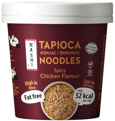Nashi Tapioca Konjac Shirataki Pot Noodles Spicy Chicken Flavour (6 x 150g)| Vegan, Plant-Based Instant Healthy Cup Noodles | Low Calorie 52kcal, High Fibre, Gluten-Free, Fat-Free | Ready-to-Eat