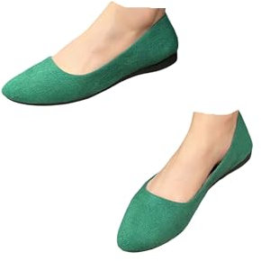 British Design Closed Toe Ballet Pumps | Anti-Slip Suede Texture Flats | Breathable Work Shoes for Women | Formal Dress Flats with Arch Support Green