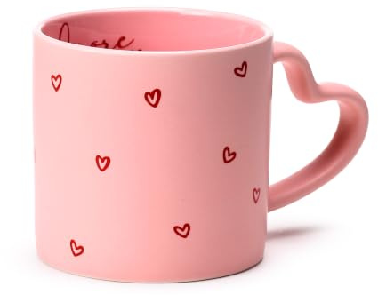 Puckator Amore Tasse mit herzförmigem Griff aus Porzellan – lustige Wohnaccessoires – niedliche Geschenke für Freundin – große Tassen für Männer Frauen Heißgetränke – niedliche Tassen Geschenke