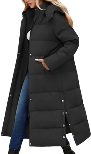UMIPUBO Women's Long Maxi Down Coat Winter Puffer Jacket Warm Padded Outerwear Faux Fur Removable Hood Parka Full-Zip(Black,L)