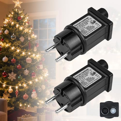 GuKKK 31V 6W LED Netzteil, Lichterkette Netzteil Adapter, 2 Stück Niederspannungs Transformator, mit 8 Lichtmodi und Speicherfunktion, IP44 GS Stecker für Weihnachtsbeleuchtung Lichterkette