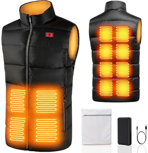 SNZ Gilet chauffant pour homme et femme avec batterie, 12 zones de chauffage, veste chauffante électrique pour l'extérieur, le travail, le camping, Noir (avec batterie 10 000 mAh), X-Large