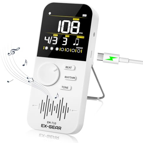 EX GEAR Digitales Metronom, wiederaufladbares elektronisches Metronom mit farbigem LCD-Bildschirm, breiter Tempobereich und mehreren Zeitsignaturen für Klavier, Gitarre, Violine, Schlagzeug und alle