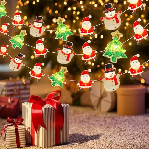 WUSJCOF Luci di Natale 20 LED - Albero di Natale, Popolo di neve, Babbo Natale stile stringa di luci - Luci Natalizie, Decorazioni per Esterno Interno, Feste, Giardino (2 metri) (Bianco Caldo)
