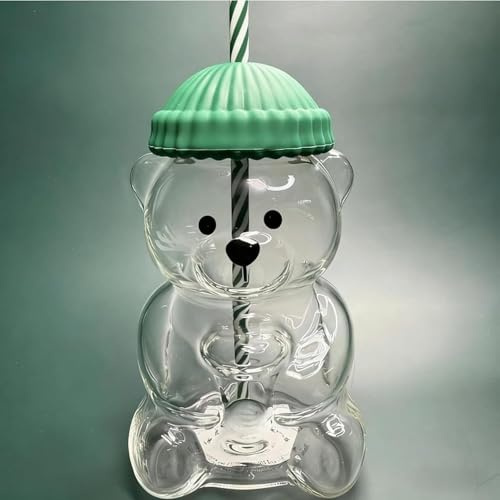 Leilaohu Gourde Ourson Paille Mignonne Tasse À Boisson Forme d'ours Bouteille Eau pour Enfants Ados Adultes Idéal pour Smoothie Café Thé 1pc