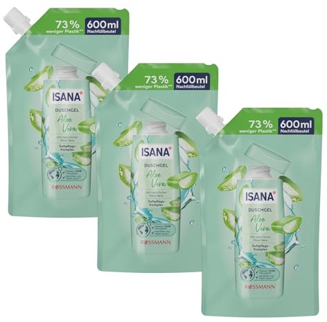 3x Isana Duschgel Nachfüllbeutel Aloe Vera | 3x 600ml |