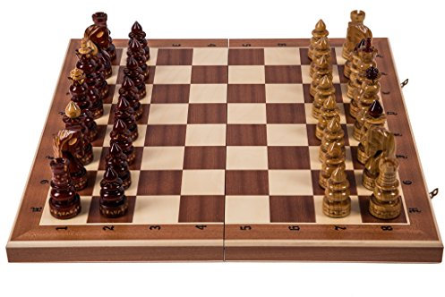 Square - Schach Schachspiel aus Holz - BYZANZ - 60 x 60 cm - Mahagoni - Schachfiguren geschnitzt Kunsthandwerk