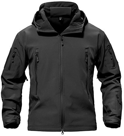 Waterproof Jackets Mens Winter Military Hooded Jacket for Men Windbreakers Softshell Jacket Men Tactical Combat Jackets and Coats for Men Skiing Snowboard Full Zip, Black, Large (Tag XL)