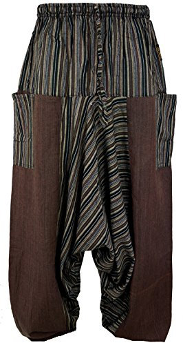 GURU SHOP Haremshose, Gestreifte Patchwork Pluderhose, Pumphose, Aladinhose - Coffee, Damen, Baumwolle