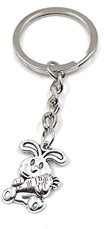Onwomania Porte-clé lapin avec carotte sur pendentif breloque en métal argenté