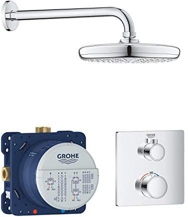Grohe Grohtherm Tempesta - Set de ducha con termostato, cuerpo empotrado, ducha mural, brazo de ducha y teleducha, (Ref.34728000)