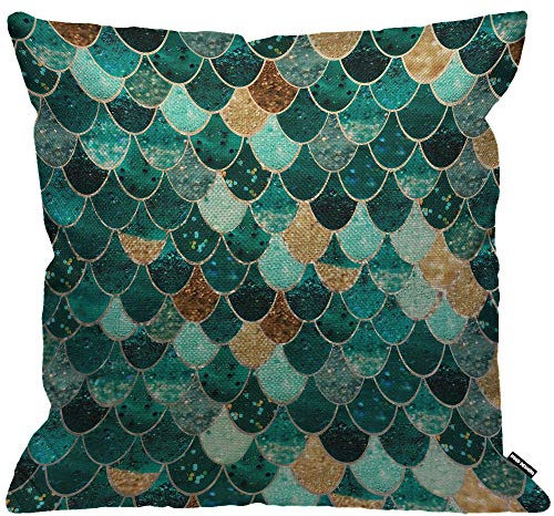 HGOD DESIGNS Kissenbezug Meerjungfrau Mermaid Mit Pailletten Blaugrün Meerjungfrau Skalen Kissenhülle Haus Dekorativ Für Männer/Frauen/Jungen/Mädchen Wohnzimmer Schlafzimmer Sofa Kissenbezüge 45X45cm