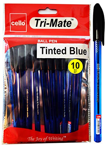 Cello Cristal Original Ballpoint Pens Medium Point Biro Tinted Blue Pens, Pack of 10