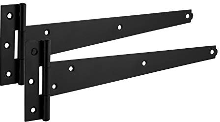 XFORT Paquete de 2 bisagras en T, chapadas en negro, metal con recubrimiento de polvo resistente a la intemperie y oxidación, uso externo, de cobertizos y graneros (par) Negro 300mm