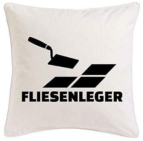 Reifen-Markt Kissenbezug 40x40cm Fliesenleger - Handwerker - Fliesen - FLIESENKLEBER - BODENFLIESEN aus Mikrofaser in Weiß