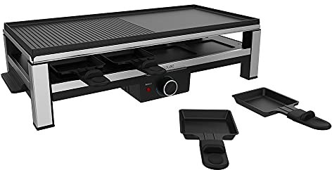 Cecotec Raclette au fromage et Grill Cheese&Grill 12000 Inox Black. 2000 W, Gril supérieur mixte, Finition en acier inoxydable, Plaque de cuisson anti-adhésive, 8 poêlons individuels.