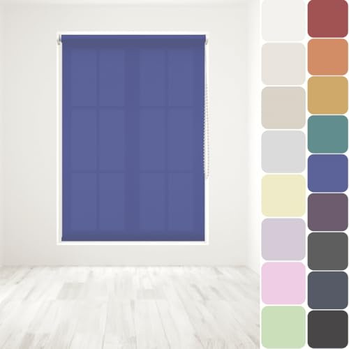 Straight Edge Dim-Out Roller Blind - Easy Fit Home Office - 240cm Width x 160cm Width Drop - Electric Blue