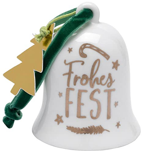 GRUSS & CO 49895 Glöckchen Frohes Fest, Porzellan, Höhe 6,7 cm Porzellanglöckchen, Porzellen, Weiß