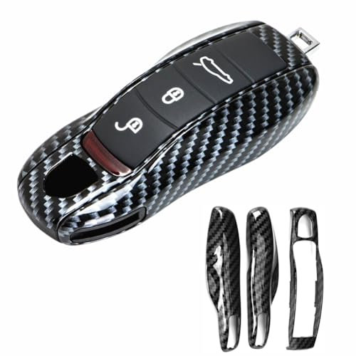 Nicoone Coque de Clé de Voiture,3 Pièces Carbone Couvercle De Clé à Distance,Accessoire Clé de Voiture pour Porsche Cayman/Macan/Boxster