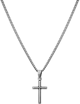 Halskette mit Kreuz Anhänger für Herren - Silber Schwarz Edelstahl Kreuzkette für Damen, Cross Geschenk