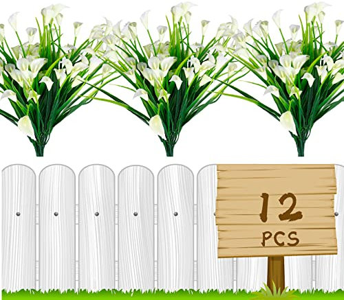 Leixi Artificial Flowers,12Pcs Fake Calla Lily Flowers Plants Outdoor Decor,UV Resistant Faux Plants Plastic Spring Flower Indoor Outside Hanging Planter Home Kitchen Garden Porch Decor (White)