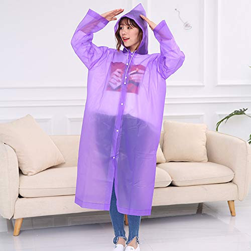 TOTMOX EVA Translucide Long Manteau de Pluie pour Adulte avec Chapeau, Imperméable Coupe-Vent Poncho Housse de Pluie pour Femme et Homme, Violet