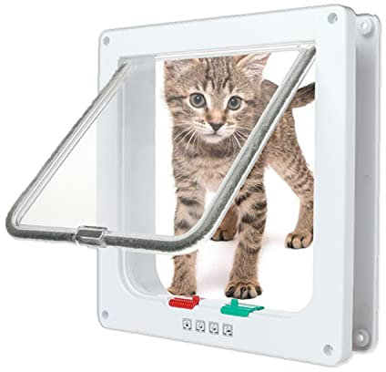NEWFUN Puerta para Gato con Cierre magnético de 4 vías,Perros Grandes, Gatos y Mascotas, Fácil de Instalar con Marco Telescópico,Puerta para Gatos con túnel, 25 * 23.5 * 5.3cm