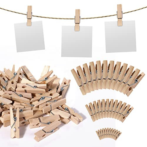 Svalor 150 Stück Mini Holzklammern, 2.5/3/3.5cm Holzklammern Klein, Mini Wäscheklammern Holz, Deko Klammern, Kleine Holzklammern für Fotos Bilder Collagen Postkarten Geschenke(DREI Größen)