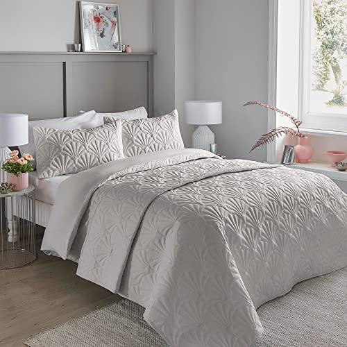 Serene - Silver Floral Embroidery Duvet Cover - Double Bedding Size (200 x 200cm) - Luxury Bedding - Soft Touch - Pinsonic/Ultrasonic Pattern - Silver Embossed Duvet - Cavili Collection