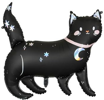 Folienballon schwarze Katze 81x80cm - XXL Ballon für Helium oder Luft - großer Luftballon für Gruselparty Kindergeburtstag Geburtstag - Folienluftballon als Partydeko - Schwarz