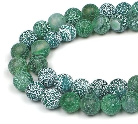MJDCB Natural Round Stone Beads 10mm Green Burst Agate Loose Gemstone Beads for Jewelry Making Bracelet Necklace 35pcs