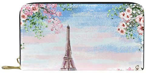 Portemonnaie Leder Leder Reißverschluss Lange Geldbörse Eiffelturm Rose Paris schön