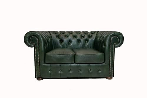 Chesterfield Sofa Class - The Chesterfield Brand | 2 Sitzer Sofa | 100% Leder, handgefertigt, Original Chesterfield | Breite 150 cm | Cloudy Grün