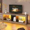 Bestier TV Stand Cabinet 140CM Entertainment Center Led Tv Stand Modern TV Unit with Glass Shelf RGB LED Lighted for 55 inch TVs with Ambient Lights for Living Room Bedroom (Grey Wash)