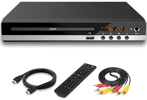 Nicoone Mini DVD Player - 1080P VCD/CD Player with HDMI & AV Output, Upscaling Full HD, Remote Controller, for Home Stereo System
