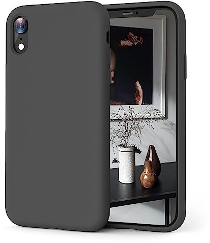 OIIAEE Silicone Case Compatible with iPhone XR Case 6.1 Inch, Soft Ultra Slim Protective Shockproof Liquid Silicone Phone Case with Anti-Scratch Microfiber Lining,Space Gray