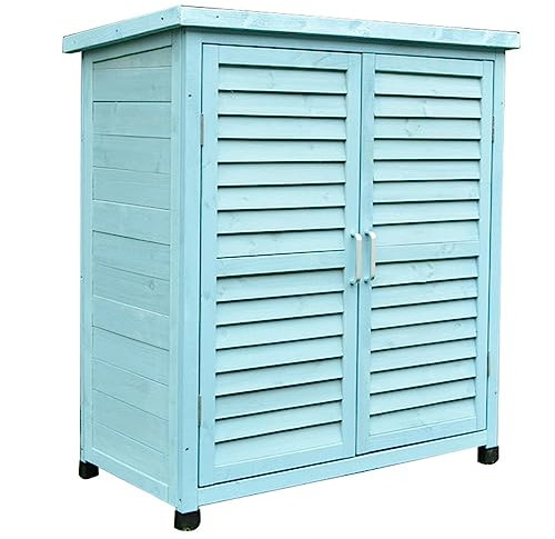 Lagerschrank for den Außenbereich, doppelt abschließbarer Gartenschuppen aus Holz mit 3 Regalen und wasserdichtem Asphaltdach, vertikaler hoher Geräteschuppen for Terrasse, Hof, Rasen, Garten, Veranda