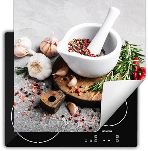 SMTDeco herdabdeckplatte Induktionsmatte herdabdeckung ceranfeld abdeckplatten für ceranfelder induktionskochfeld schutzmatte 60x52 cm Gewürze weiß