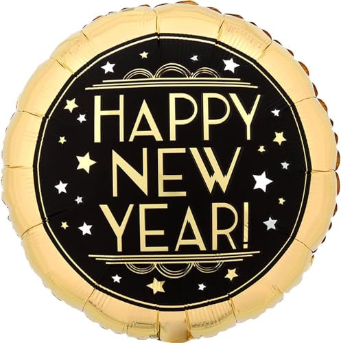 Folienballon Happy New Year Ballon Goldenes Neujahr Deko Neues Jahr Luftballon Deko Silvester Ballon Gold Schwarz Stern Happy New Year
