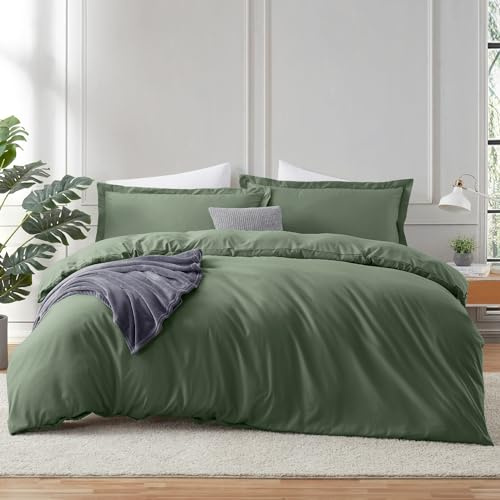 Hearth & Harbor Twin Duvet Cover Set - Soft Olive Green Duvet Cover Twin, Double Brushed Twin/Twin XL Duvet Cover 2 Piece with Button Closure, 1 Twin Size Duvet Cover 68x90 inches and 1 Pillow Sham