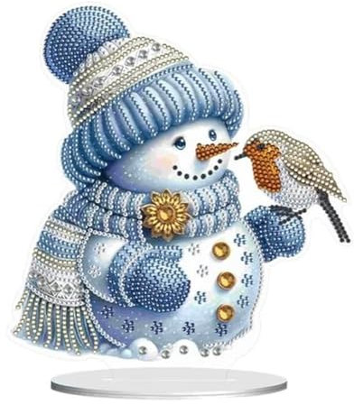 Syntego 5D DIY Diamond Painting Kit I Snowman and Robin Crystal Rhinestone Table Top Decoration I Acrylic Holiday Craft Set for Christmas, Gifting & Home Décor I for Adults & Beginners I Easy to Use