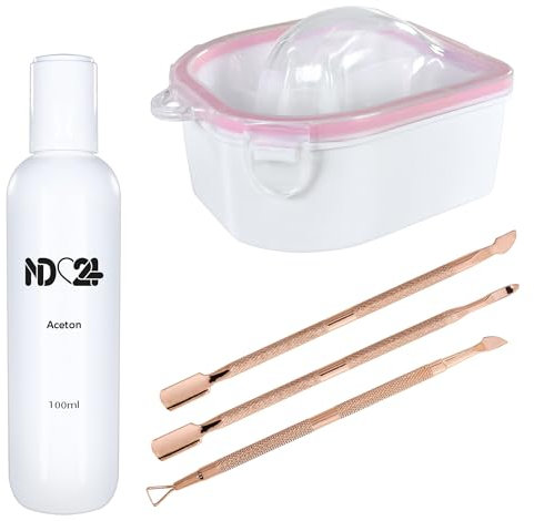 Remover Set für Press-On-Nails & Acrylmodellagen - Komplettes 5-teiliges Entfernungs-Kit mit Removerschale, 100ml Aceton & Tool-Set