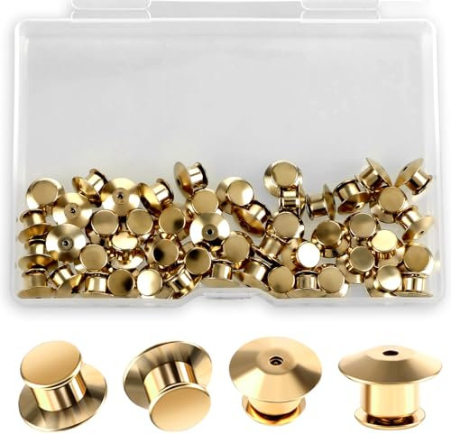 GEEHUA 50 Stück Sicherungsstift Rückseiten, Sicherungsstift Keeper Verschluss Metallstift Verriegelung flache Kopfklemme Nadel Rückenverriegelung für Broschen Emaille Anstecknadeln(Gold)