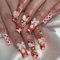 MouyouGlow Press on Nails Lang,Ballerina Cute Kawaii Jubilee French 3D Erdbeeren Kitty Carton Ribbon Schleife Fliege Crystal Pearl Fake Nails mit Nagelkleber,Y2K Coquette Künstliche Fingernägel