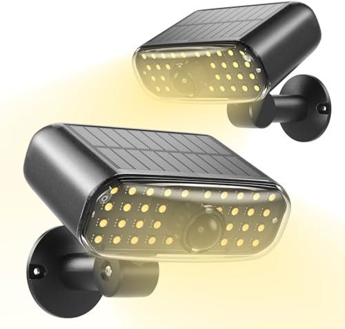 Solarlampen für Außen mit Bewegungsmelder, IP65 wasserdichte LED Außenwandleuchten, LED Motion Security Solar Flood Lights mit 3 Modi für Wandleuchte, Garten, Hof, Garage, Haustüren, 2 Stück