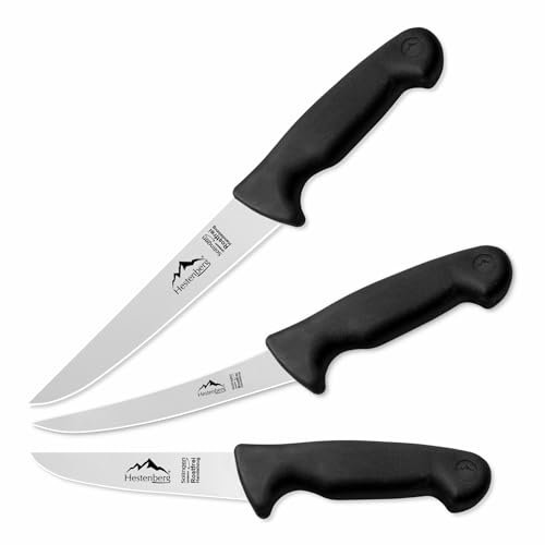 HESTENBERG Solingen Germany 3-Teiliges Profi Metzgermesser Set 1910, geeignet als Schlachtmesser & Fleischmesser (Schwarz)