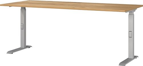 Germania Schreibtisch 7912-641, in Navarra-Eiche-Nb./Silber, me. höheneinst., 180 x 91 x 80 cm (BxHxT)