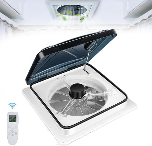 Lakenbroade RV Roof Vent Fan 12V 400x400mm 10 Blades Dual Mode Air Inlet Outlet 10 gears of wind speed adjustment Ceiling Ventilation Fan for Camper Van Trailer